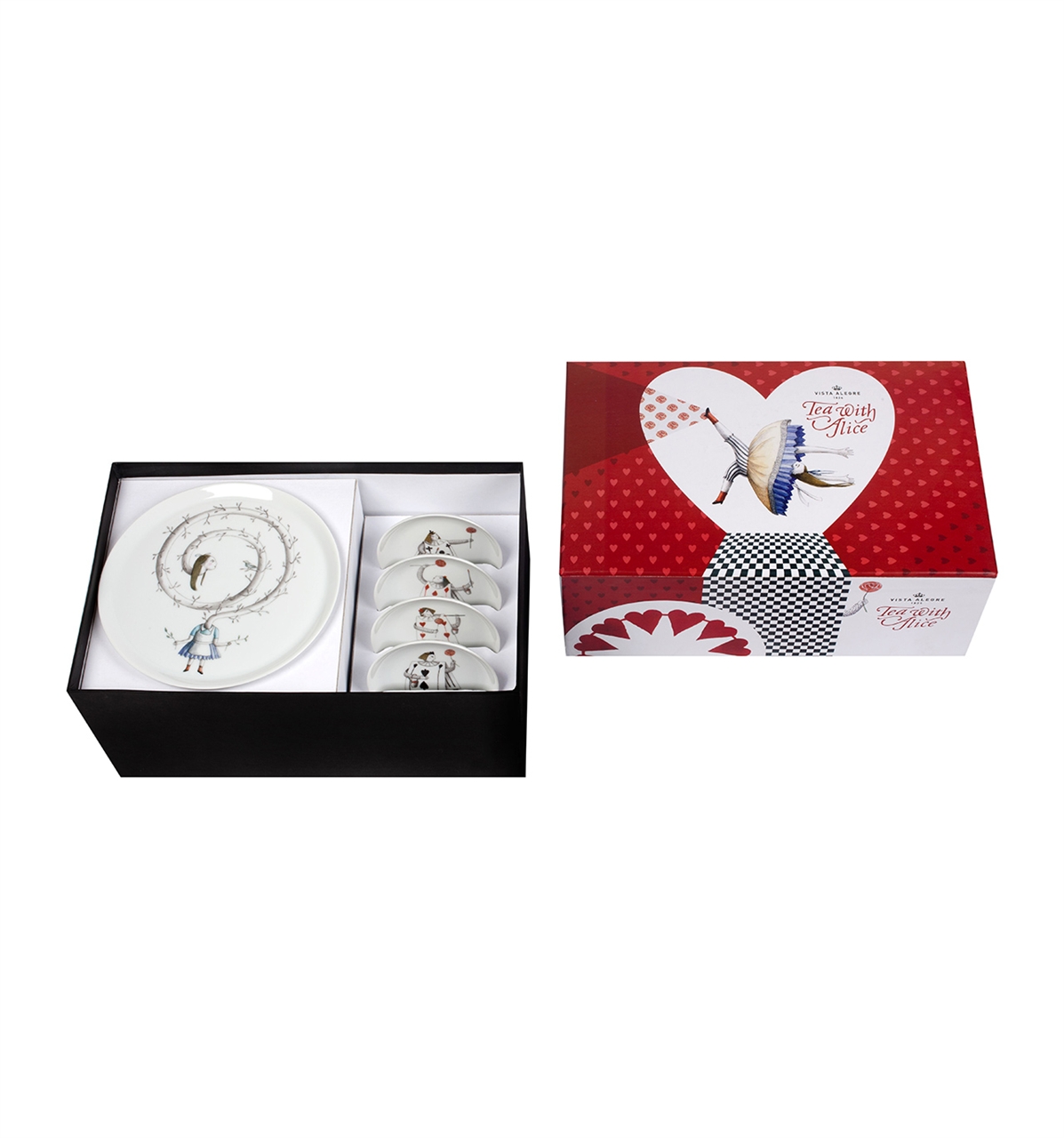 Set Small Footed Cake Plate & 4 Plates Tea With Alice | Vista Alegre