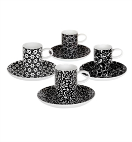 Black & White - Conjunto 4 Tazas Café c/ Platillo